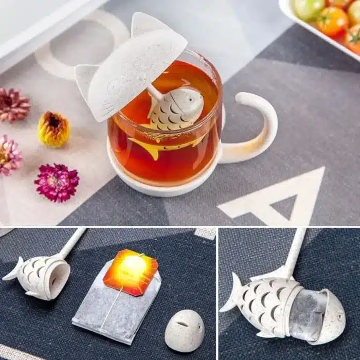 Tasse à thé chat avec infuseur à thé poisson 3