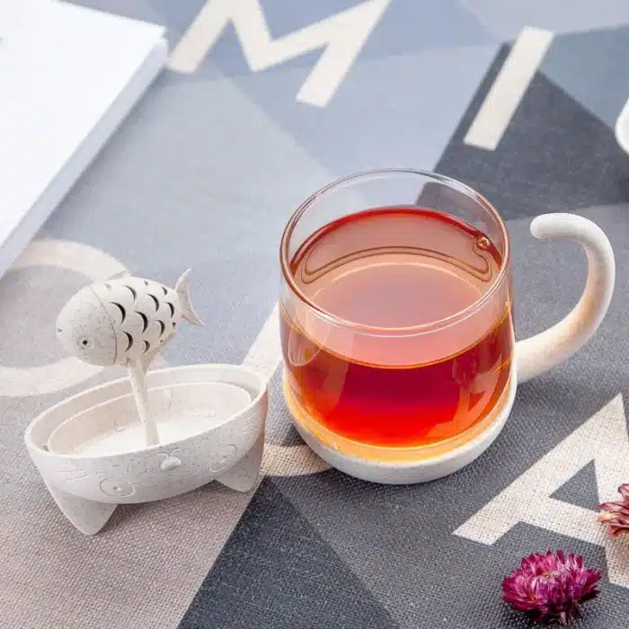 Tasse à thé chat avec infuseur à thé poisson 2